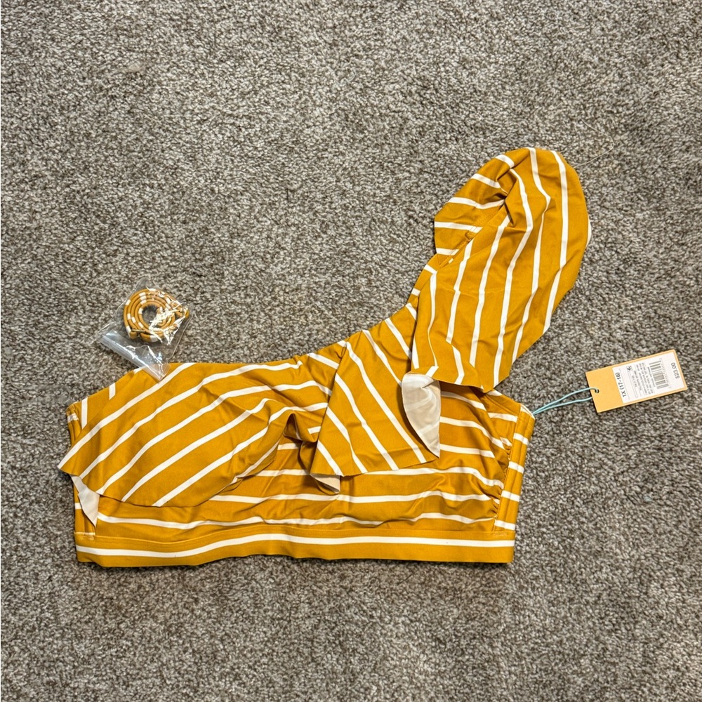 Kona Sol Mustard and White Striped Bikini Top